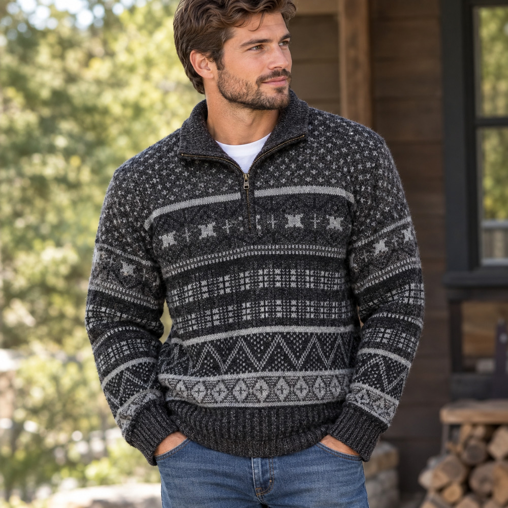 VINTAGE COLUMBIA Mens 100% Wool Nordic Fair Isle 1/4 Zip Sweater XXL 90s Grandpa